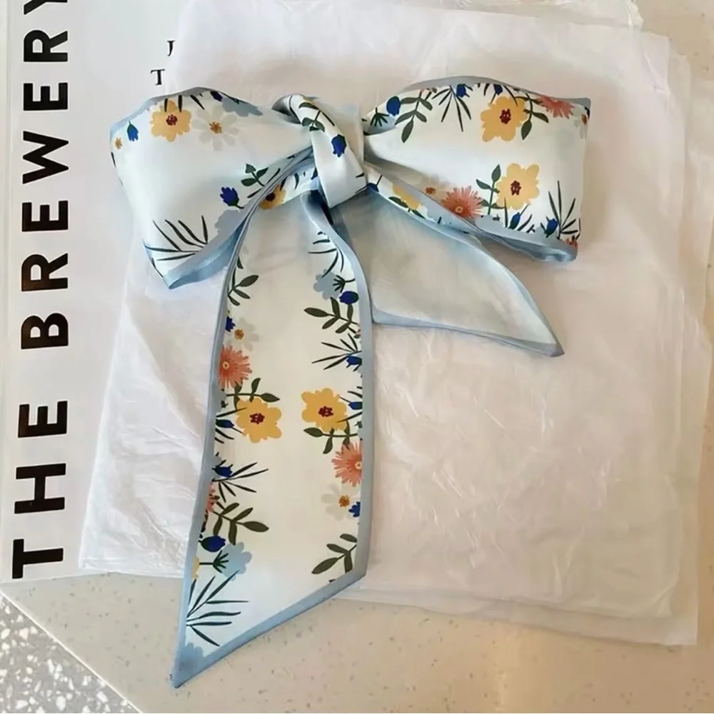Romantic Floral Twilly Silk Scarf Set French Girl Coquette Ribbon Botanical